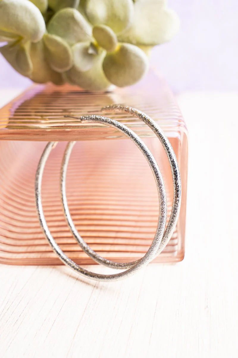 Bertha Textured Silvertone Hoop Earrings