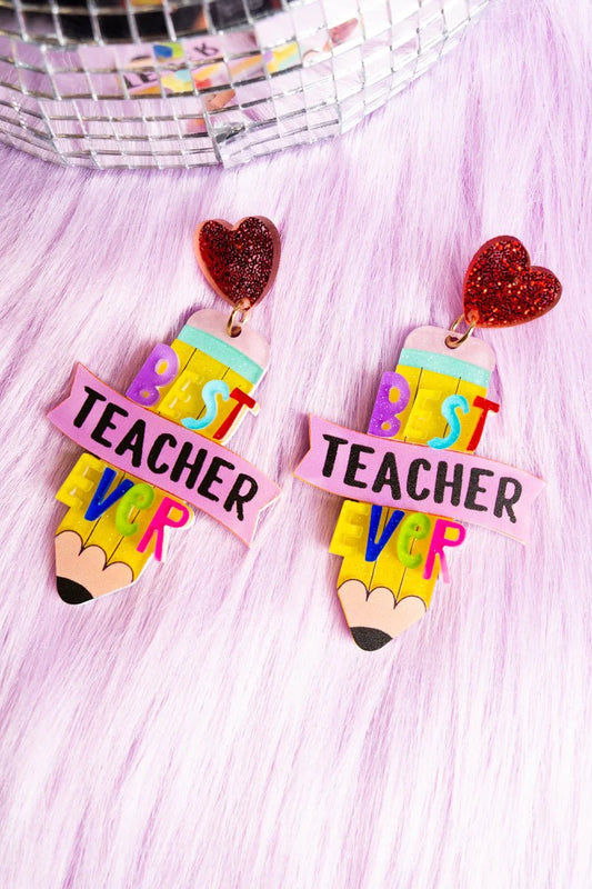 Viola Best Teacher Ever Pencil Acrylic Earrings