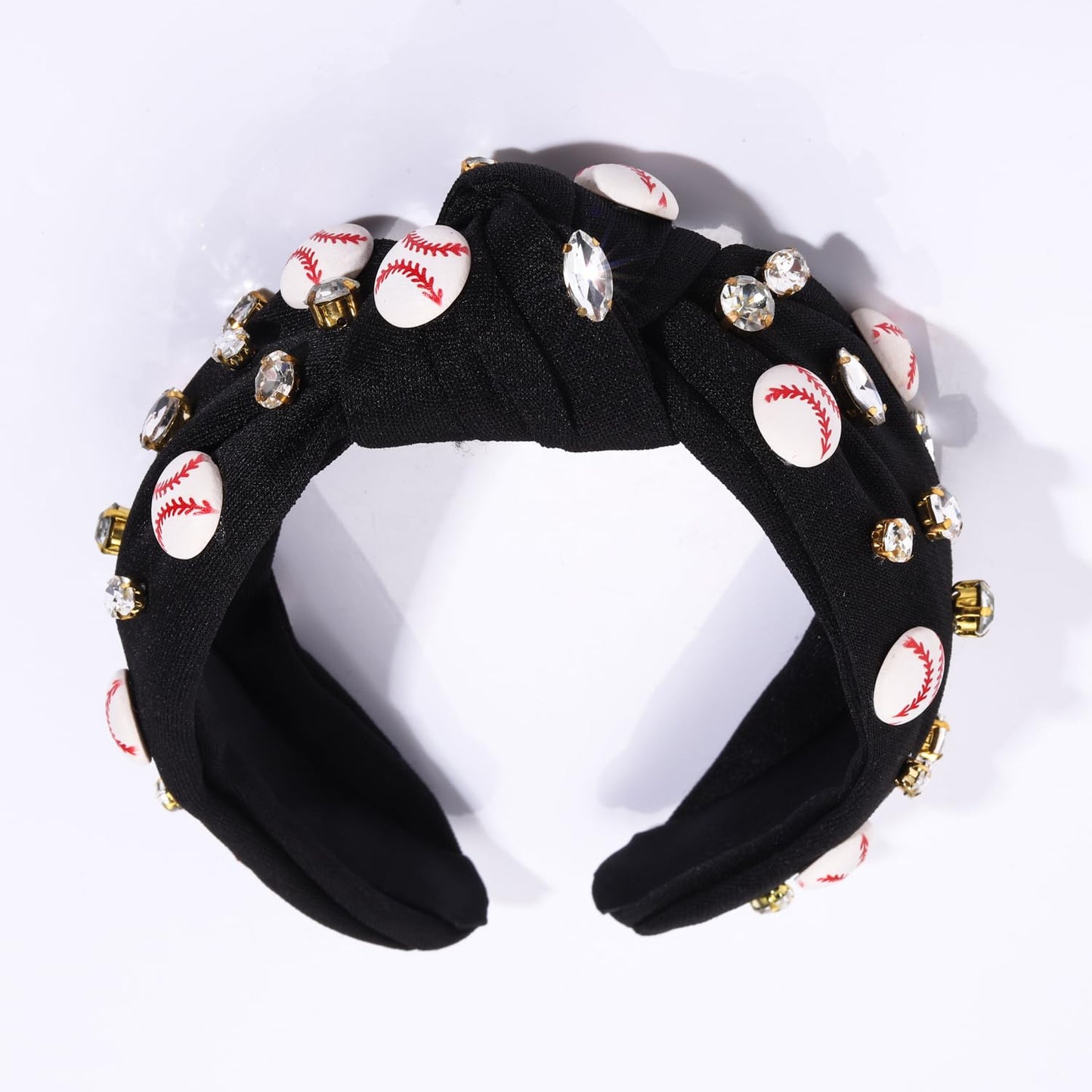Black Baseball Crystal Embellished Wide Knotted Headband