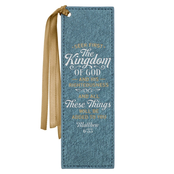 Bookmark Faux Leather Blue Seek First The Kingdom Of God Matt. 6:33