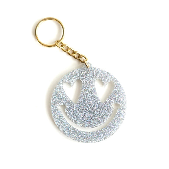 Viv & Lou Holographic Glitter Heart Eyes Smile Keychain