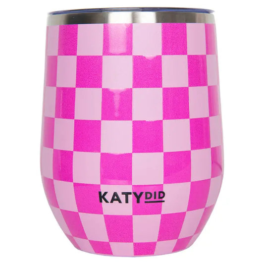 Katydid Pink Checker Insulated Wine Tumbler Cup