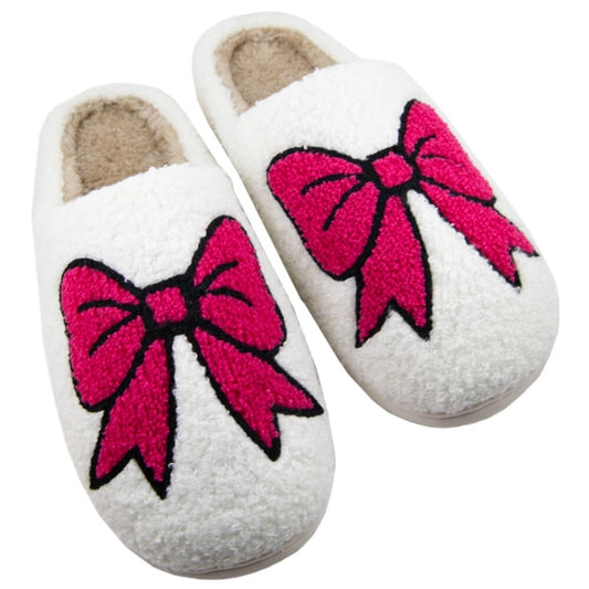 Katydid Hot Pink Coquette Bow Fuzzy Slippers