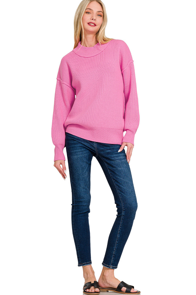 Womens Zenana Candy Pink Wide Neckband Drop Shoulder Sweater