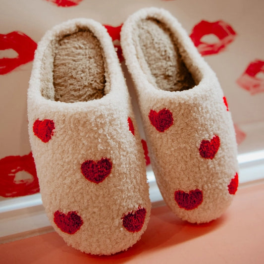 White Hearts All Over Patterned Slippers