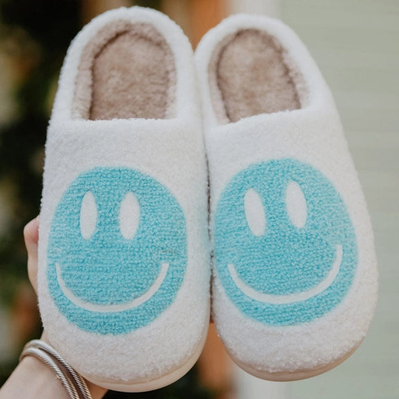 Katydid Aqua Happy Face Sherpa Slippers