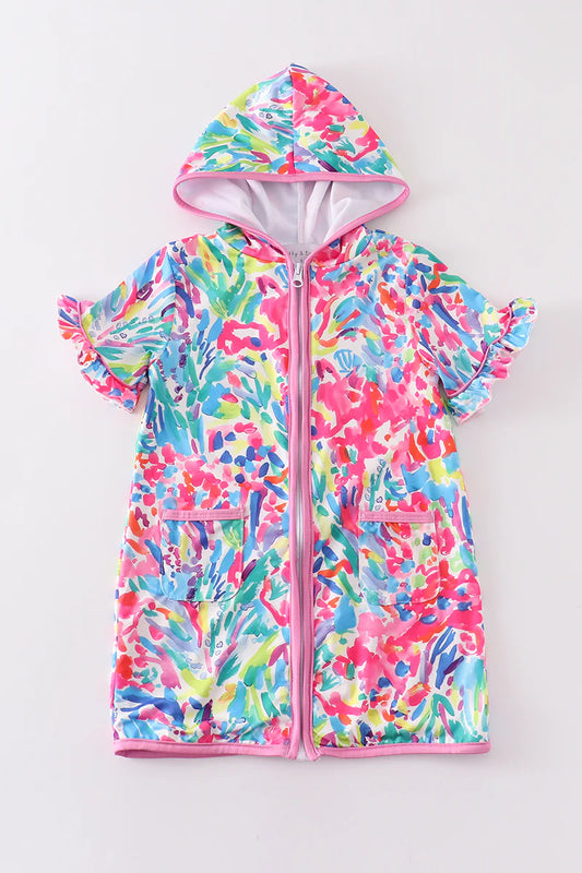 Girls Pink Floral Print Swim Cover