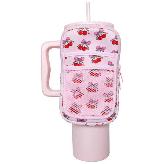 Katydid Light Pink Cherry Bow Tumbler Zipper Pouch