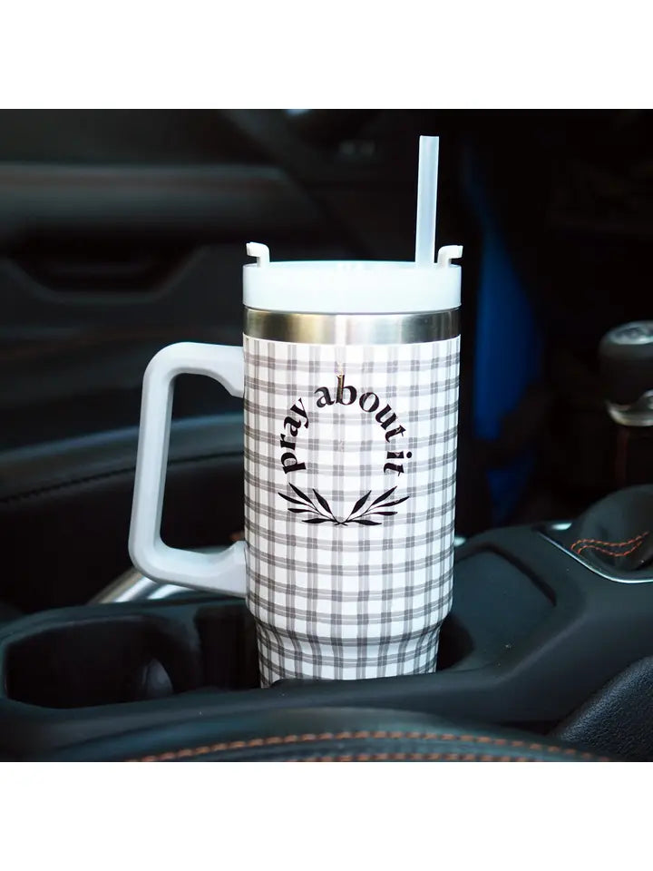 Kerusso 30 oz Stainless Steel Mug with Straw Pray About It