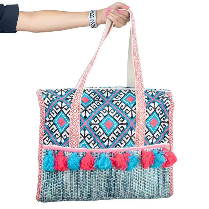 Katydid Turquoise and Pink Diamond Tote Bags For Women