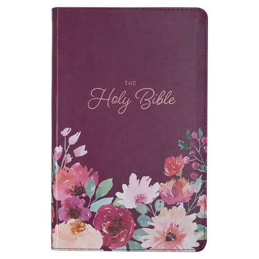 KJV Bible Giant Print Standard-Size Faux Leather, Purple Floral Printed