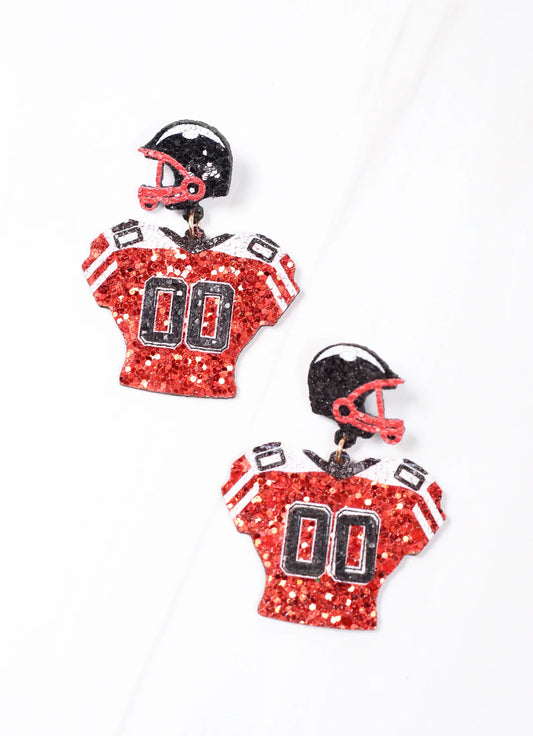 Caroline Hill Red Black Gear Up Jersey Earrings