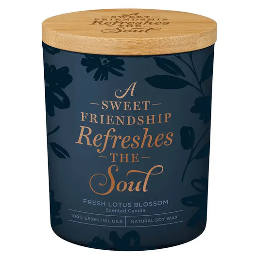 Glass Candle W/Bamboo Lid Navy Sweet Friendship