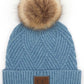 Womens C.C Heather Beanie Pom Hat With Suede Patch Denim