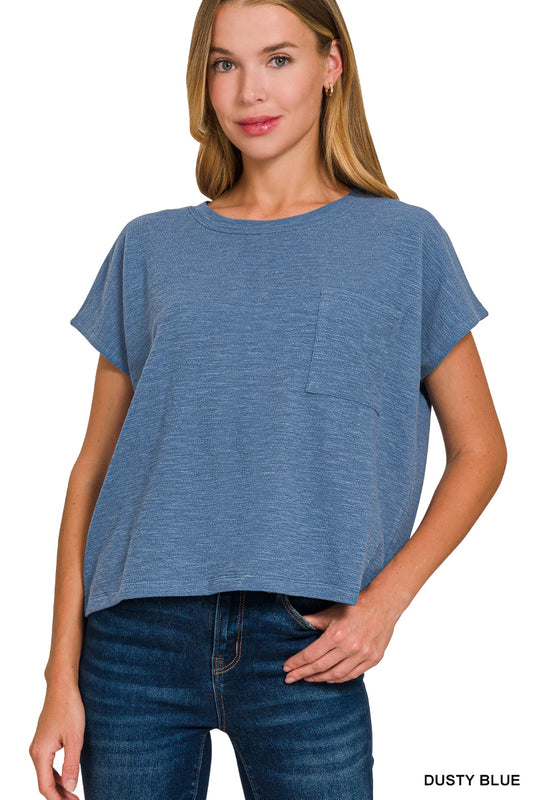 Womens Zenana Dusty Blue Slub Relaxed Crop Top