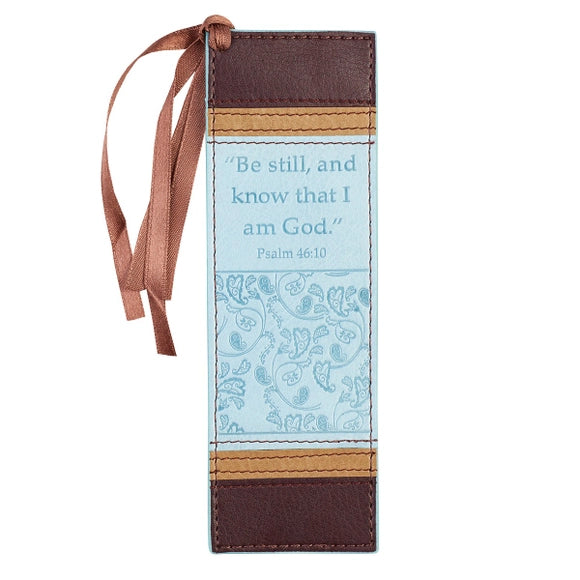 Bookmark Faux Leather Blue/Tan/Brown Be Still Ps. 46:10