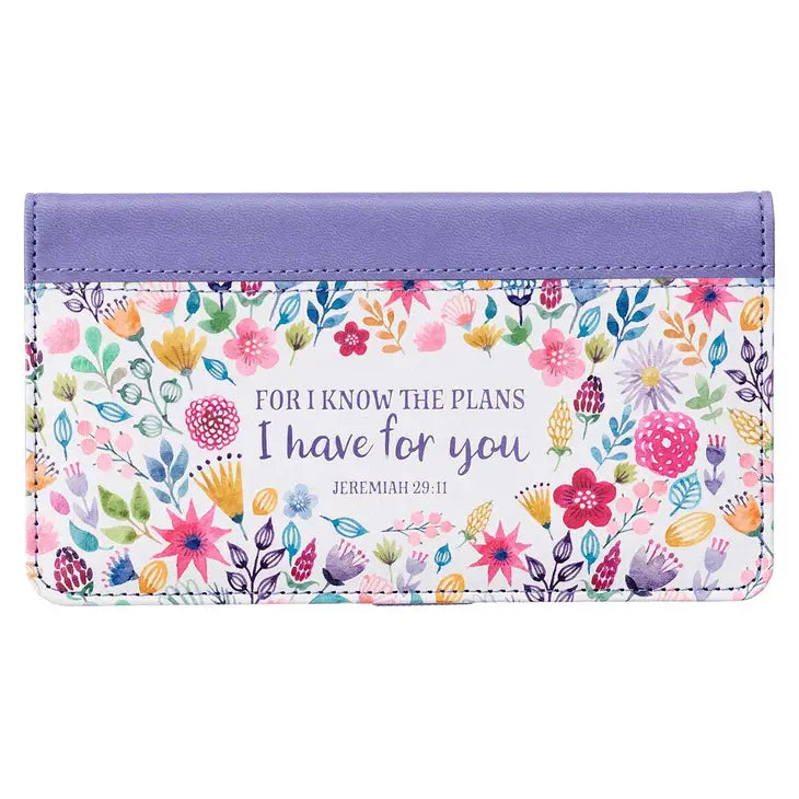 Checkbook Wallet Purple Floral Printed, I Know The Plans, Jer. 29:11