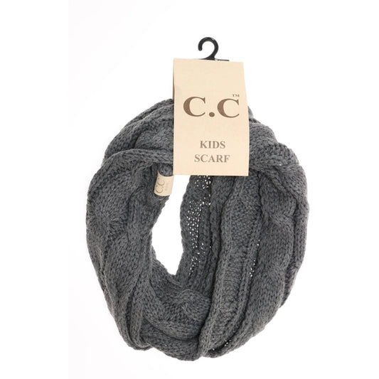 Kids Dark Grey Solid Cable Knit C.C Infinity Scarf