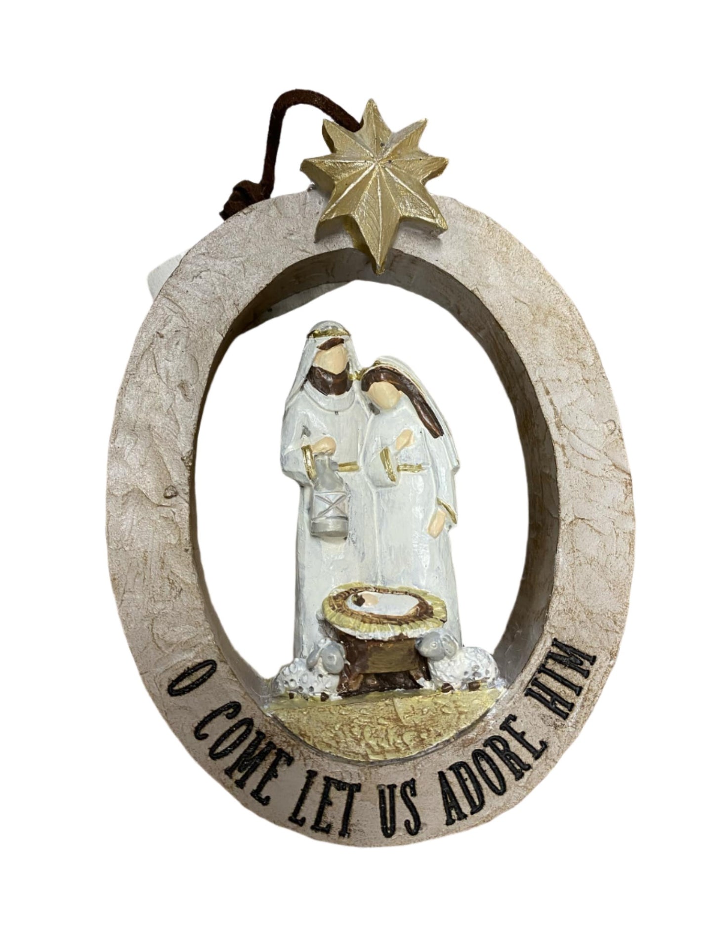 Ornament O Come Let Us Adore Him Nativity Resin