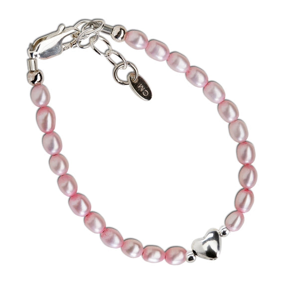 Girls Sterling Silver Pink Pearl Baby Heart Bracelet - Destiny