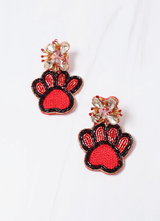 End Zone Paw Print Earrings Red Black