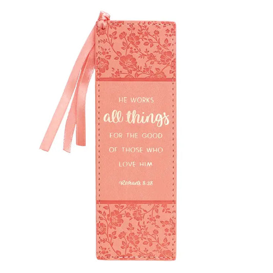 Bookmark Faux Leather Coral All Things Rom. 8:28