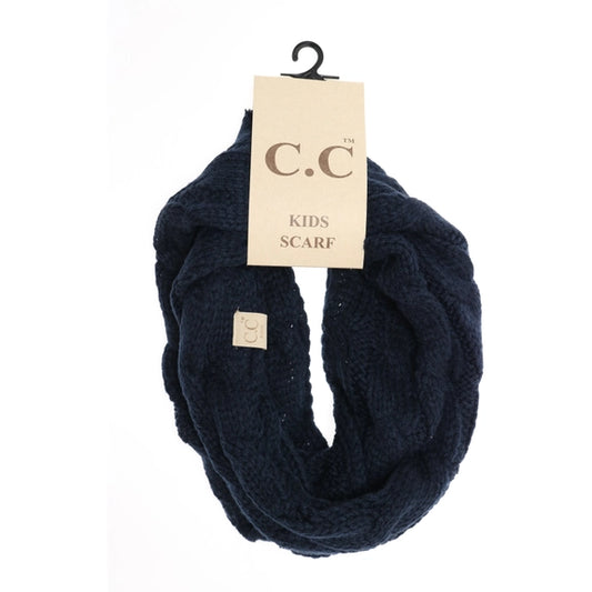 Kids Navy Solid Cable Knit C.C Infinity Scarf