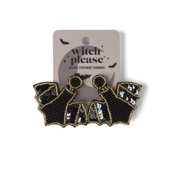 Halloween Witch Please Beaded Statement Earrings - Feeling Batty