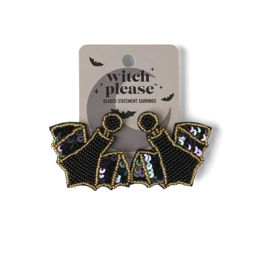 Halloween Witch Please Beaded Statement Earrings - Feeling Batty