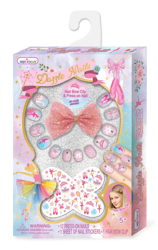 Dazzle Nails + Hair Bow/Nail Stickers, Ballerina Beauty