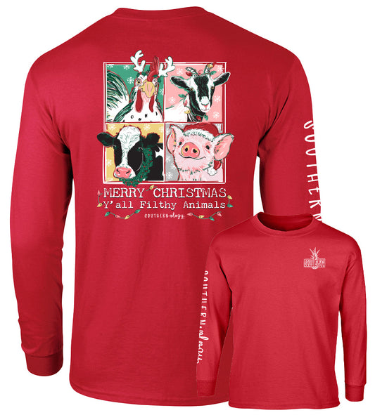 Southernology Filthy Animals Christmas Comfort Color Red Long Sleeve T-Shirt