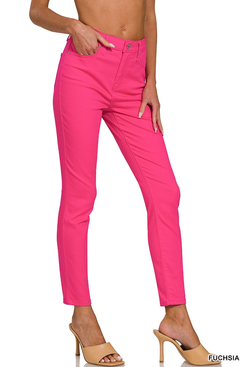 Womens Zenana High Rise Skinny Color Stretch Denim Fuchsia