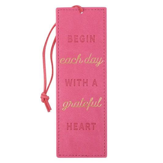 Bookmark Faux Leather Pink Begin Each Day W/ A Grateful Heart