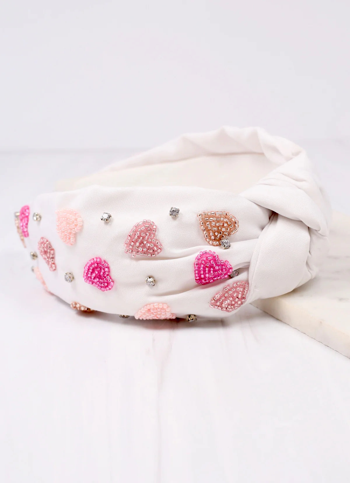 White Heartland Beaded Headband