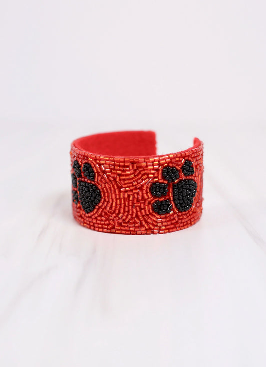 Patty Paw Beaded Cuff Bracelet Red