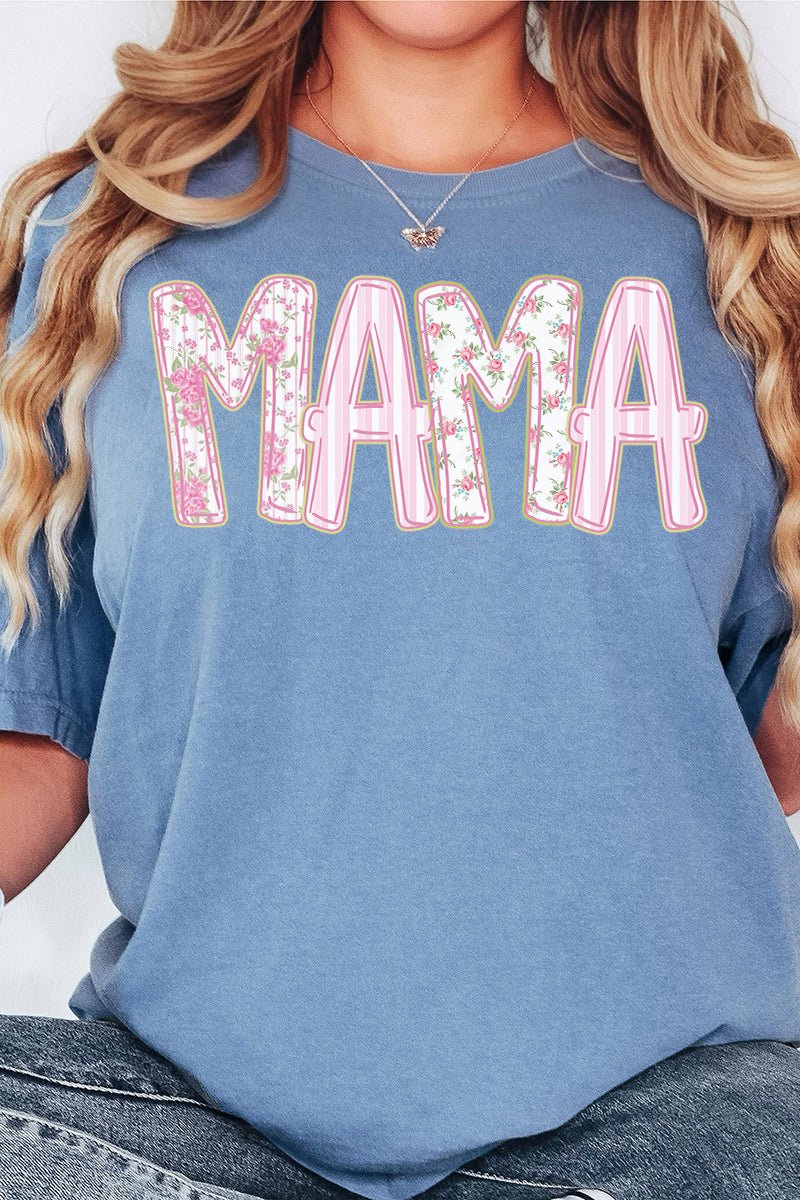 Womens Pink Blossom Mama Washed Denim Comfort Colors Tee