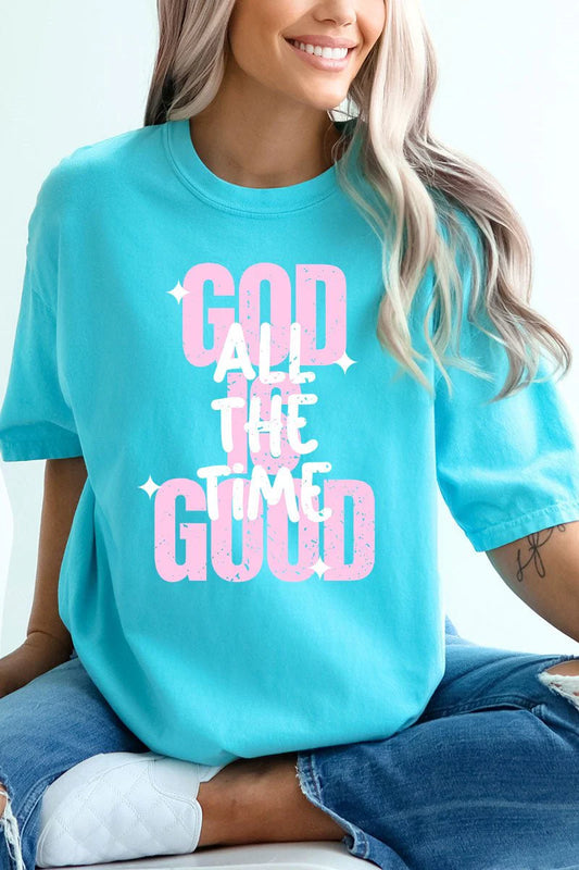 Womens God Is Good All The Time Comfort Colors Lagoon Tee