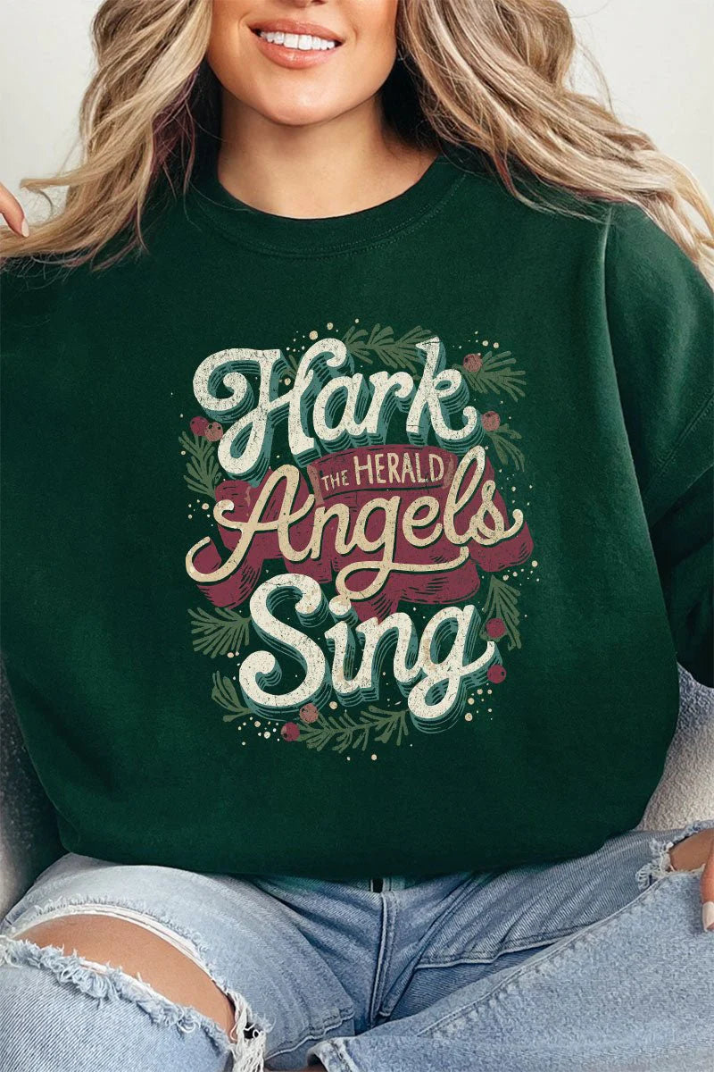 Womens Distressed Hark The Herald Angels Sing NuBlend Crew Sweatshirt