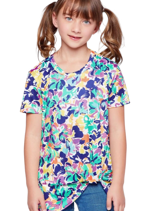 Girls GTOG Yellow And Navy Flower Knot Top