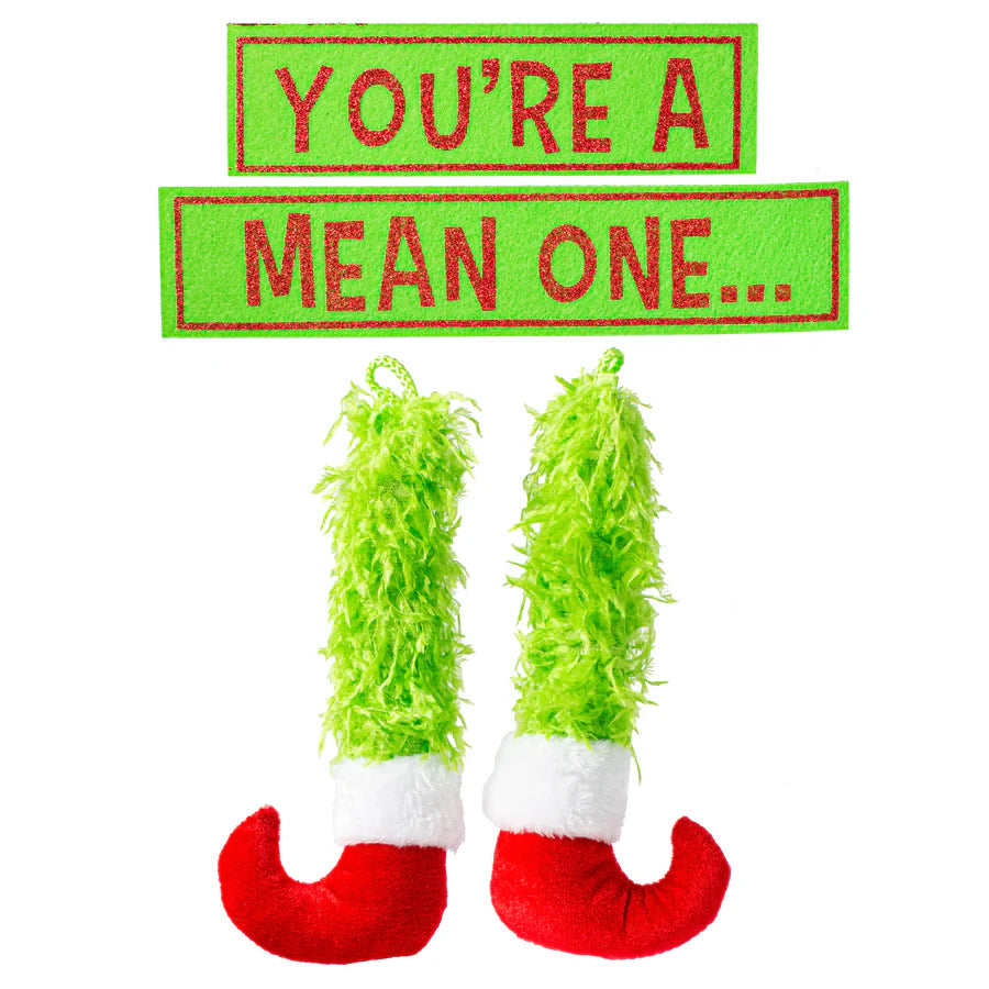 You're A Mean One Sign & Furry Legs Wreath Accent
