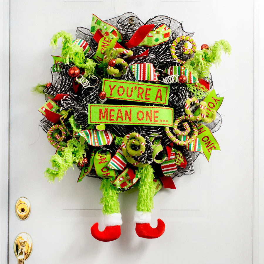 You're A Mean One Sign & Furry Legs Wreath Accent