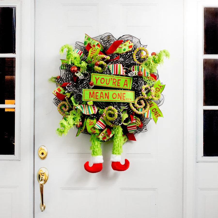 You're A Mean One Sign & Furry Legs Wreath Accent
