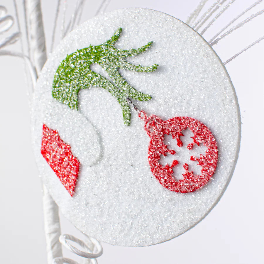 28" White Glitter Grass Spray with Green Monster Arm