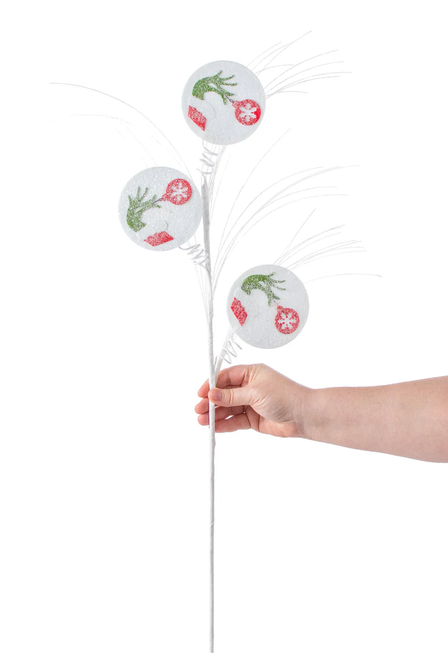 28" White Glitter Grass Spray with Green Monster Arm