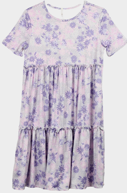Girls GTOG Lavender And Pink Flower Print Tunic Dress