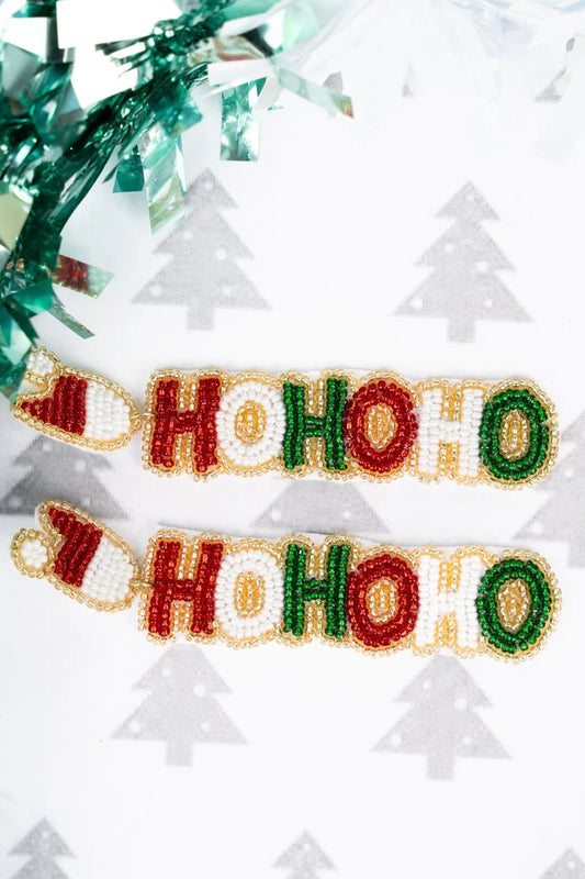 Red, Green and Gold HoHoHo Seed Bead Earrings