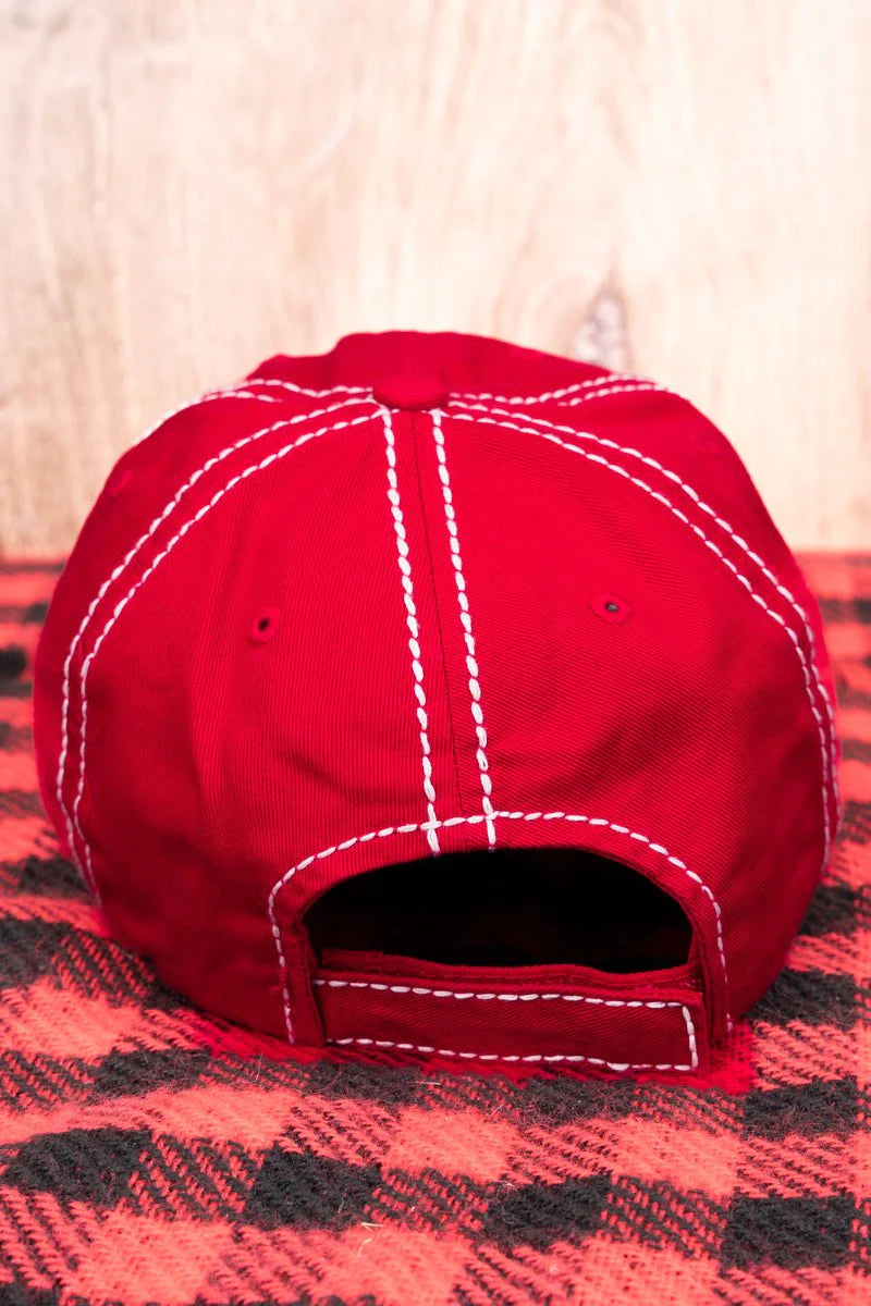 Distressed Red 'Mama Claus' Cap