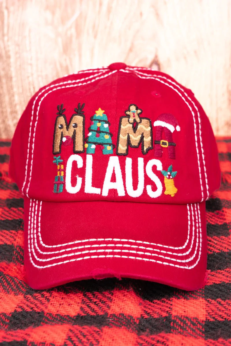 Distressed Red 'Mama Claus' Cap