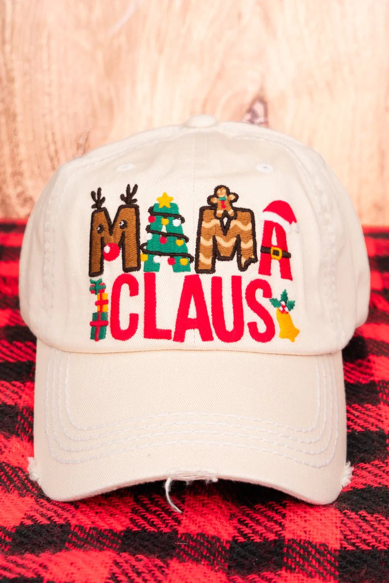 Distressed Stone 'Mama Claus' Cap