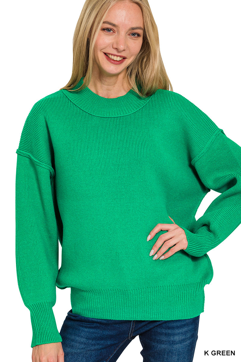 Womens Zenana Kelly Green Wide Neckband Drop Shoulder Sweater